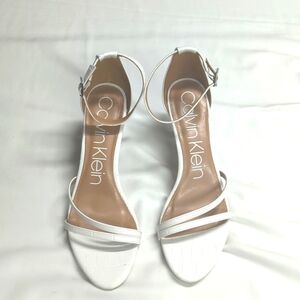 CALVIN KLEIN WHITE CROC EMBOSSED "LALI" STRAPPY HEELS SANDALS SIZE 11.